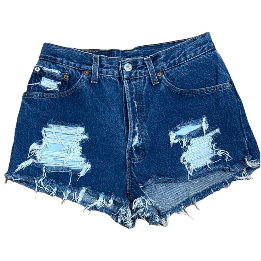 Levi's Womens Denim 501‎ Button Fly Distressed Shorts Cotton Size 27